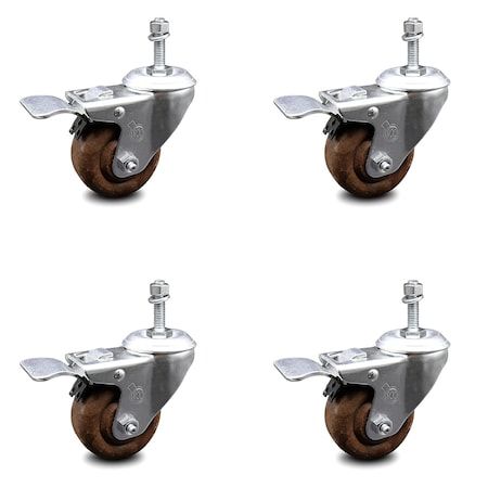 Service Caster 3 Inch High Temp Glass Filled Nylon 10mm Stem Caster Set with Total Lock Brake SCC-TSTTL20S314-GFNSHT-M1015-4